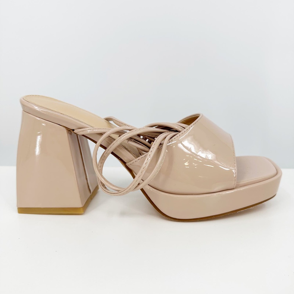Nude Patent Block Heel Platform Sandal